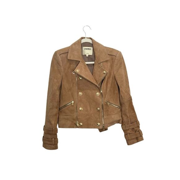 L’AGENCE $1595 Billie Belted Suede Biker Jacket in Capuccino Suede *miss… - Picture 7 of 14
